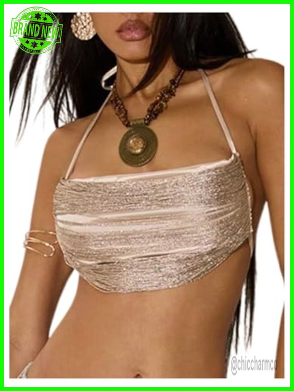 Draped Fringe Halter Crop Top Backless Tie Party Tank